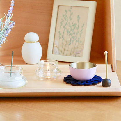 ミニ仏壇セット|やさしい時間・祈りの手箱|ナチュラル (パステル・虹色おりんセット)・ブーケ付(日本製)