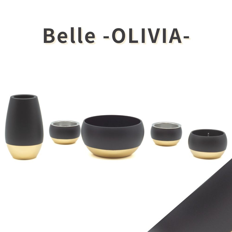 五具足|仏具5点セット|オリビア ベル・マットブラック(花立・火立・香炉・茶湯器・仏器)(日本製)