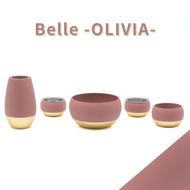 五具足|仏具5点セット|オリビア ベル・マットピンク(花立・火立・香炉・茶湯器・仏器)(日本製)