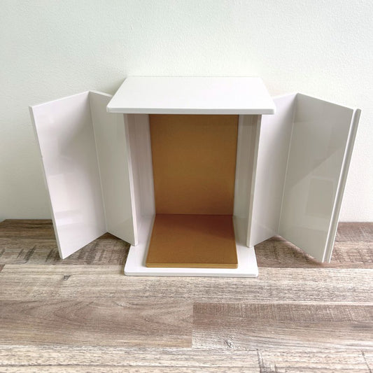 位牌が入るミニ仏壇|祈りの小箱・卯の花 厨子タイプ大 (厨子と飾り台のセット) (日本製・漆仕上げ)