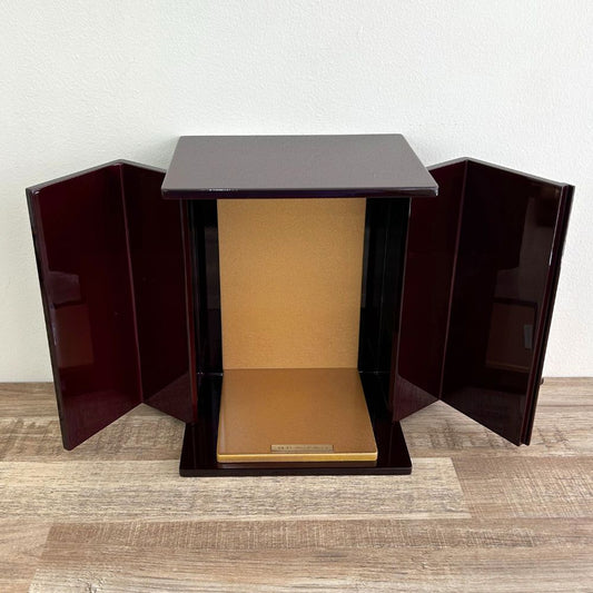 位牌が入るミニ仏壇|祈りの小箱・茜 厨子タイプ大 (厨子と飾り台のセット) (日本製・漆仕上げ)