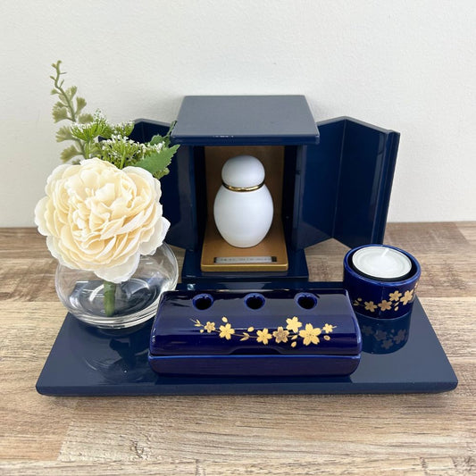 ミニ仏壇・祈りの小箱「瑠璃」 厨子タイプ小 (日本製・漆仕上げ) パステル線香セット