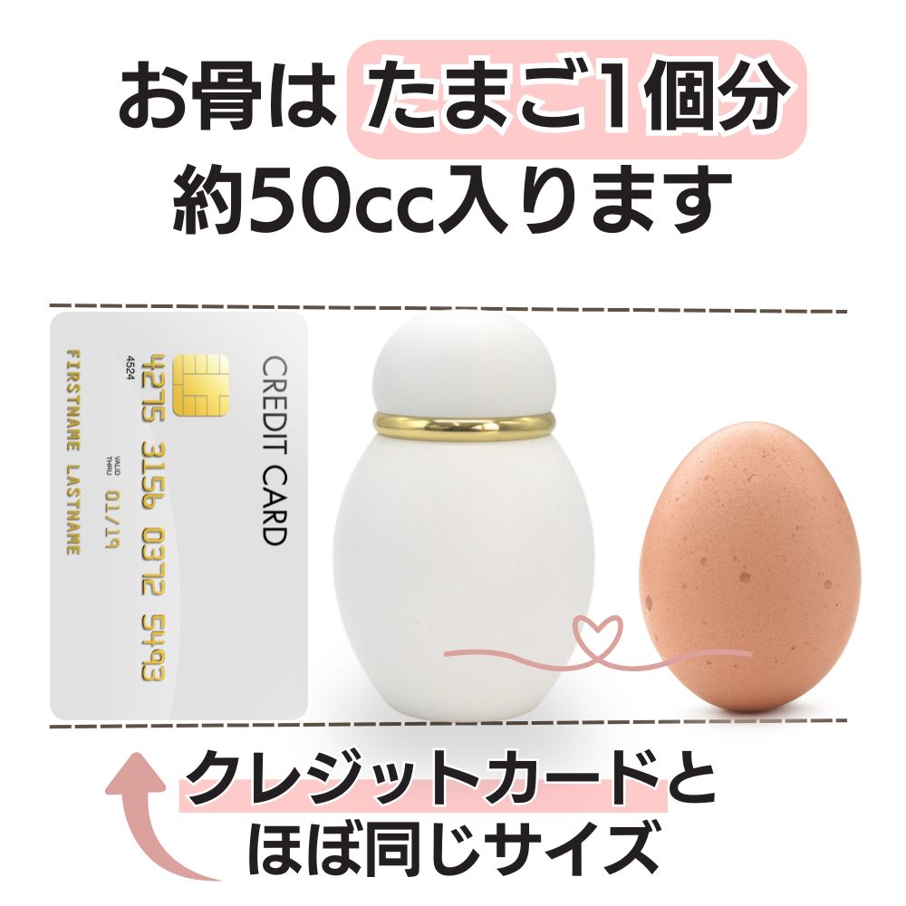 ご遺骨は、たまご約1個分入ります。(容量約50cc)