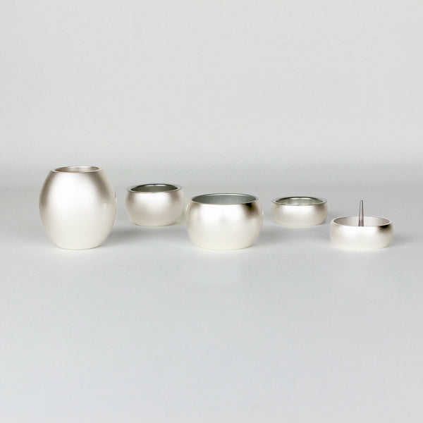 五具足|仏具5点セット|ミニミニ仏具・銀(花立・火立・香炉・茶湯器・仏飯器)（日本製）