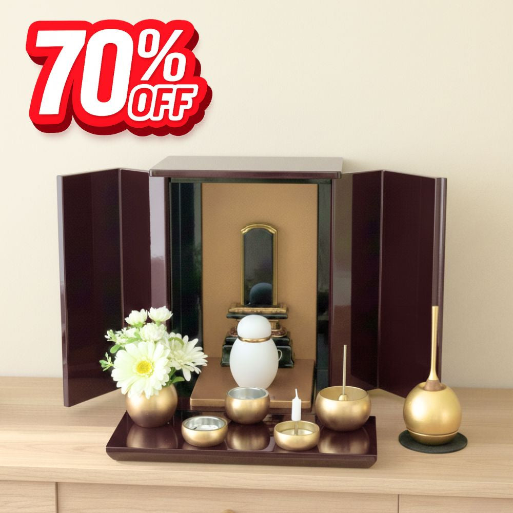 位牌が入るミニ仏壇|祈りの小箱（大）茜|厨子タイプ（厨子と飾り台の2点セット）日本製・漆仕上げ