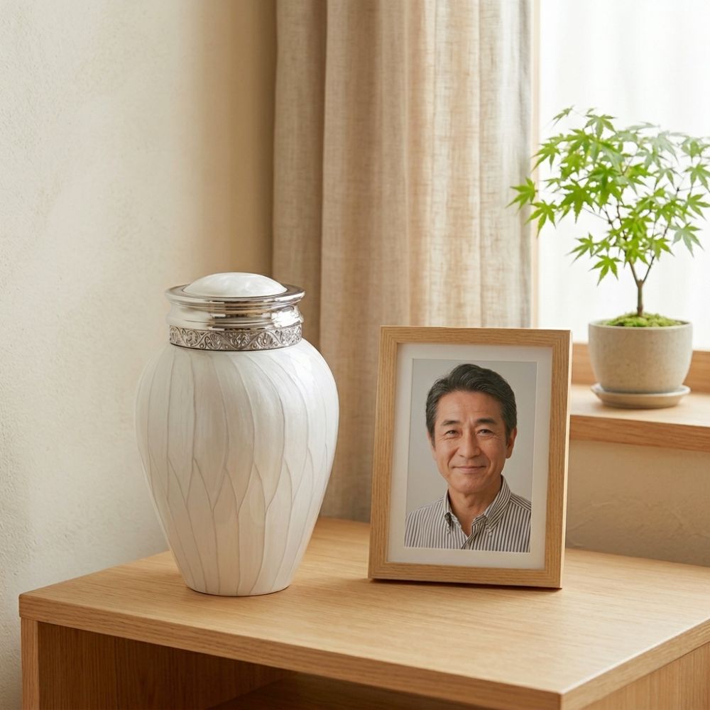 ミニ骨壷|パールブレッシング・ホワイトS(ミディアム3～4寸の中間相当)真鍮製【期間限定SALE】