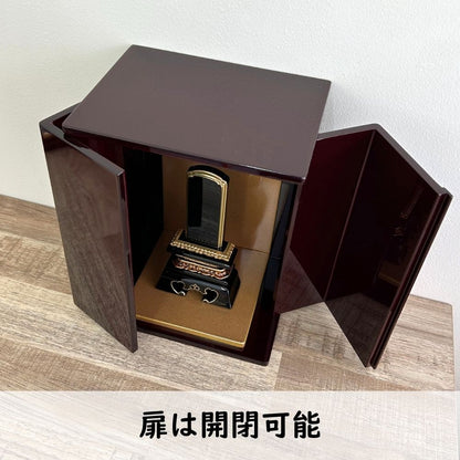 位牌が入るミニ仏壇|祈りの小箱・茜　厨子タイプ大 （厨子と飾り台のセット） （日本製・漆仕上げ）