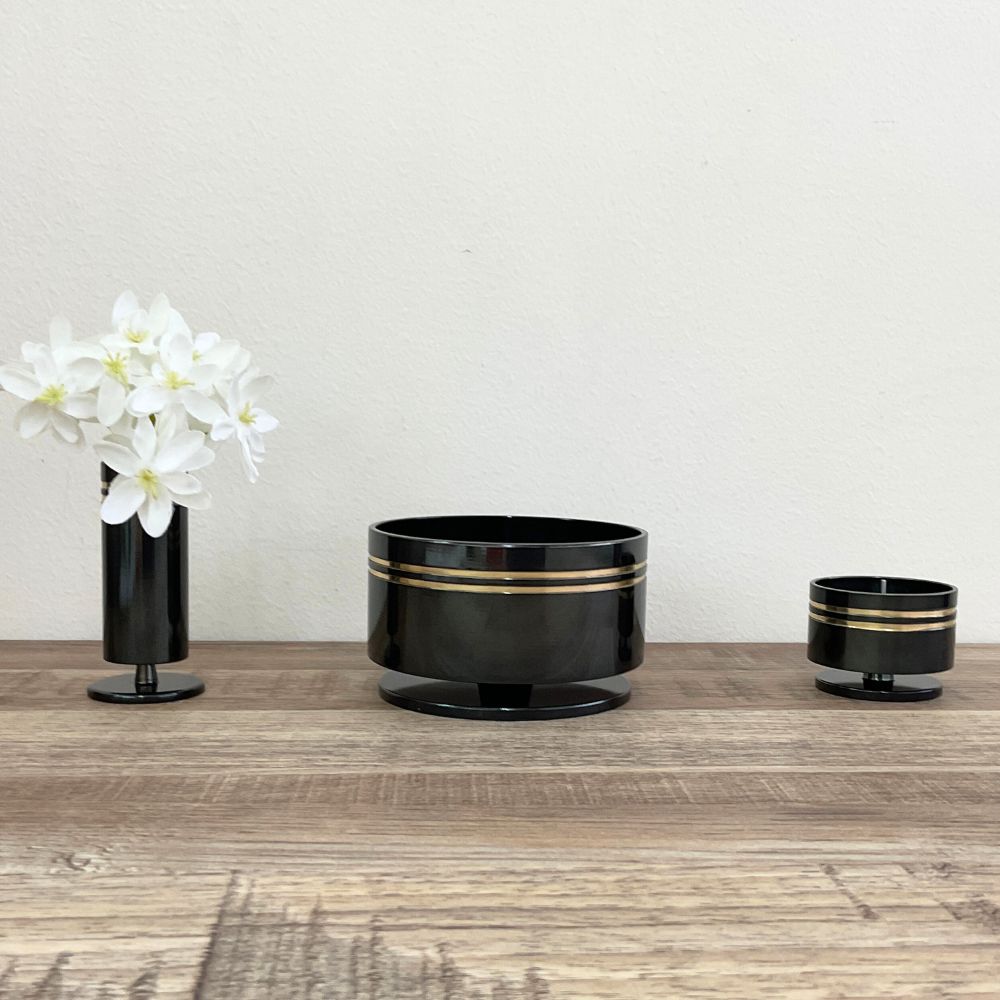 三具足|仏具3点セット|ミニ仏具|一文字(花立・香炉・ロウソク立て)（日本製）
