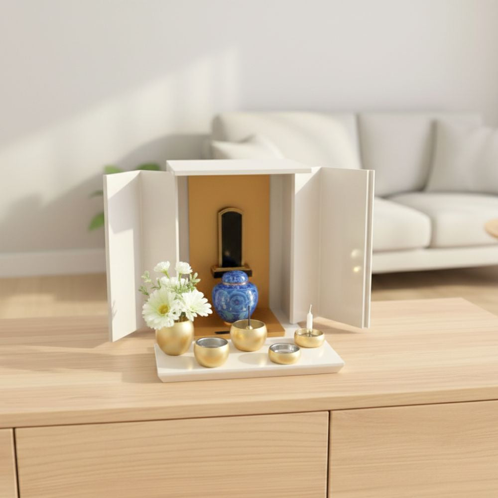 位牌が入るミニ仏壇|祈りの小箱（大）卯の花|厨子タイプ（厨子と飾り台の2点セット）日本製・漆