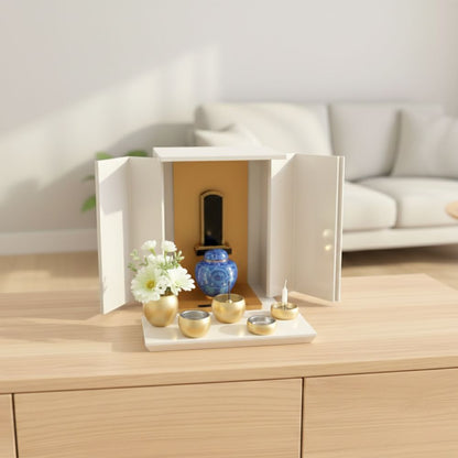 位牌が入るミニ仏壇|祈りの小箱（大）卯の花|厨子タイプ（厨子と飾り台の2点セット）日本製・漆